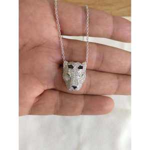 Collar de Moissanita de Lujo con Colgante de Cabeza de Pantera Hiphop Plateado, Diseño de Ojo Verde, Joyería Iced, Elegante, Estilo Gato Salvaje - Product Image 2