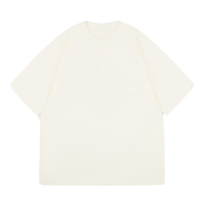 เสื้อยืดคอกลมแขนสั้นทรงหลวมสีขาวล้วนสำหรับผู้ชาย ผ้าฝ้าย  แบบดรอปโชว์เดอร์  สีพื้นเรียบง่าย  รับสกรีนโลโก้ - Product Image 1