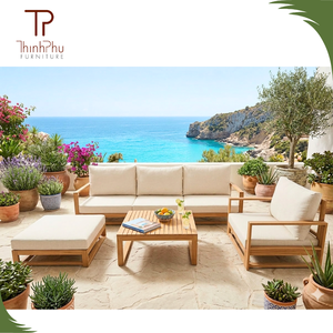 Oxford Fabric Modular Outdoor Furniture in Wax Brown with Non-Waterproof Cushions Solid Acacia <b>Wood</b> <b>Frame</b> Contemporary Design - Product Image 2