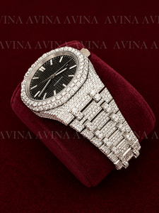 Luxury Moissanite Diamond <b>Watch</b> for Men Full Iced Out Automatic <b>Watch</b> <b>Black</b> Waffle Dial Stainless Steel Bracelet Wristwatch - Product Image 5