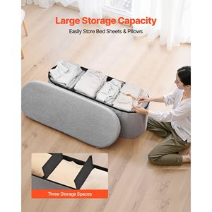 Oval Teddy Fleece End <b>Bed</b> Bench Large Folding Upholstered Ottoman Chest Foldable Storage Sp with <b>Stools</b> & Ottomans - Product Image 4