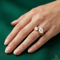 Anillo de Moissanita de Lujo con Dos Piedras, Corte Pera y Corte Redondo, Certificado por IGI, para Mujer, Joyería de Compromiso y Boda