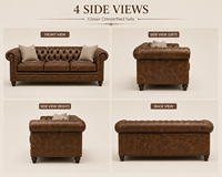 Luxuriöses Echtleder Chesterfield Dreisitzer-Sofa Modernes Knopfgeheftetes Sofa mit Nagelkopfbesatz Schlafsofa für Zuhause Hotel Park Villa Schule