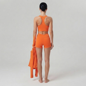Women <b>Yoga</b> Wear Shorts 3-Piece Set Turn Down Training <b>Jacket</b> Racerback Bra High Waist Shorts Ladies Compression Bra Shorts 3 Pcs - Product Image 4