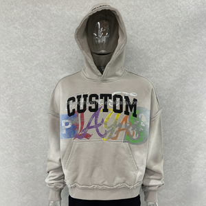 Hoodies courts personnalisés OEM en coton French Terry épais, coupe ample, impression DTG, délavés à l'acide, effet soleil, broderie, coutures inversées - Product Image 1