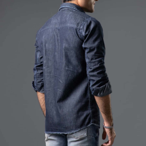 Chemises en jean décontractées pour hommes OEM – Nouvelle collection, respirantes, élégantes, coupe ajustée, légères et de haute qualité - Product Image 5