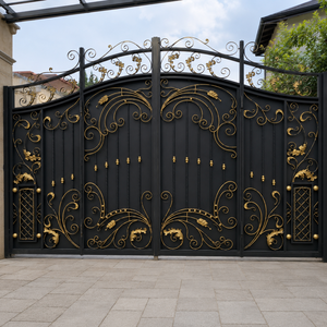 Puerta Doble Abatible de Hierro Forjado Negro y Dorado con Adornos Ornamentales para Entrada Principal de Villa, Uso en Exteriores - Product Image 3
