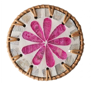 Coastal Rattan <b>Table</b> Mat Ocean Shell Inlay Vietnam Woven <b>Placemat</b> <b>for</b> Beach House Interior - Product Image 2