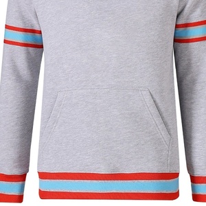 Sweat-shirt gris pour homme de la Fraternité, coupe classique, col rond, en coton tricoté, style décontracté avec bordure rayée rouge et bleue - Product Image 3