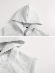 Chaleco sin mangas con capucha para hombre 2026, informal, gris, con cremallera completa, contraste negro/gris, ajuste holgado, lavable a máquina, bordado francés - Product Image 6