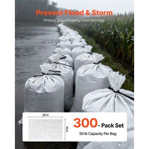 Sacchi di sabbia in polipropilene intrecciato resistenti, confezione da 300 pezzi, 16 x 26, vuoti, con lacci, capacità 50 libbre, resistenti agli strappi, multiuso per stoccaggio - Product Image 3