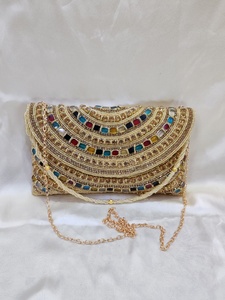 Designer Stone Work Exclusive Handmade High Quality Fashion Multi Color <b>Clutch</b> Bags Flap Closure Polyester for Ladies <b>Weddings</b> - Product Image 1