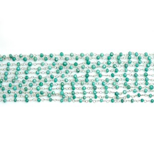Chaîne de chapelet en larimar hydrofugé, perles rondelles facettées de 3 mm, fil plaqué argent, chaîne en vrac pour la fabrication de bijoux - Product Image 3