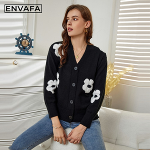 Suéter Cárdigan de Mujer con Cuello en V, Tejido de Ganchillo Floral, Corte Regular Informal, Suave, Transpirable, Ligero, Manga Larga, 100% Poliéster - Product Image 1