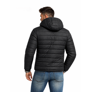 Veste d'hiver matelassée pour homme, à capuche, légère, chaude, zippée, décontractée, coupe-vent, noire - Product Image 5