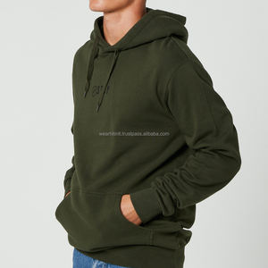 Sudadera con Capucha Lisa para Hombre, Verde Oliva Oscuro, Logotipo en el Pecho, Capucha con Cordón, Bolsillo Tipo Canguro, Ropa Casual de Calle - Product Image 3