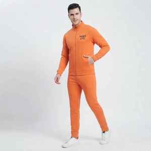 Survêtement homme Hawk Eye orange, fermeture éclair intégrale, col montant, couleur unie, coupe décontractée, 100% coton, style automne - Product Image 4