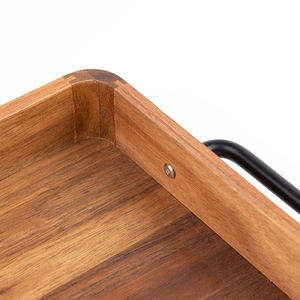 Plateau de service rectangulaire en bois d'acacia poli de haute qualité, moderne et écologique, avec poignée en métal et motif personnalisé pour les fêtes - Product Image 5
