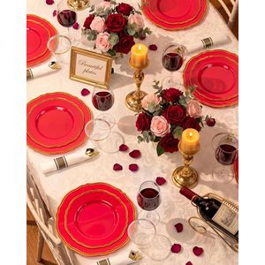 350pcs Red Gold Plastic <b>Dinnerware</b> Set Includes 50 Dinner Plates 50 Dessert Plates 50 Cups with Pre-Ready Liners - Product Image 6