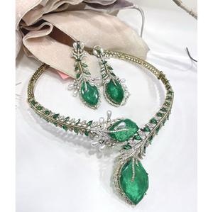 Ensemble collier et boucles d'oreilles élégants en laiton plaqué or et zircon pour femme, cadeau traditionnel pour mariage, anniversaire, fiançailles - Product Image 3