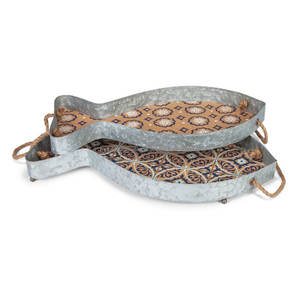 Juego de bandejas de servicio en forma de estrella de metal galvanizado de tamaño personalizado, 3 bandejas decorativas anidadas de diseño acanalado único, paredes laterales para almacenamiento - Product Image 4