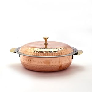 Hammered <b>Copper</b> Serving Dish with Lid Brass <b>Knob</b> Handle Stainless Steel Lining Handcrafted Tableware - Product Image 2