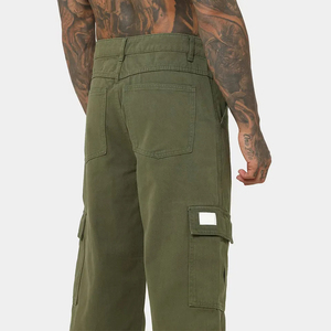 Pantalon de jogging pour homme vert olive, taille élastique, plusieurs poches, style workwear, tissu en toile, vêtements d'automne - Product Image 5