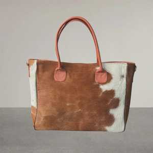 Elegante Bolso Tote de Cuero Genuino con Pelo de Vaca para Mujer, Cierre de Cremallera, Premium, Verano-Otoño, LHTB-0090 - Product Image 1
