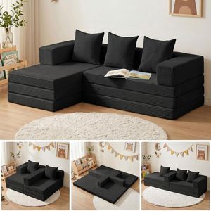 Sofá Seccional Modular Moderno de Pana Negra, Sofá Nube sin Estructura con Chaise Longue en Forma de L, Cojines para Sala de Estar, Apartamento, Hogar - Product Image 3