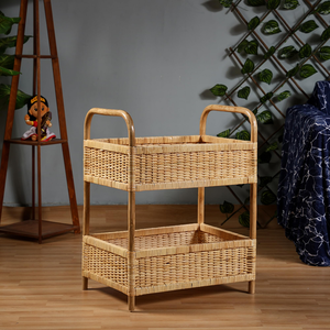 Rattan Wicker Storage Shelf with Bamboo Frame Rectangular Eco-Friendly Organizer for Living Room Toy Storage - Product Image 4