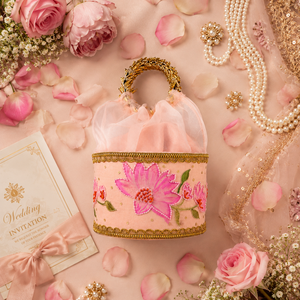 **Handmade Bridal <b>Wedding</b> <b>Gift</b> Basket Floral Embroidery Shagun Favor Decorative <b>Hamper</b> Basket Bag for Mehendi Haldi Ceremony Set - Product Image 5