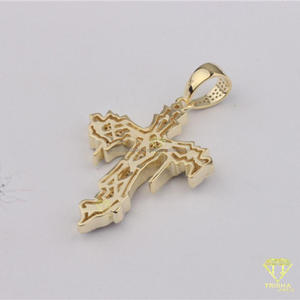 Pendentif croix haut de gamme avec finition plaquée rhodium et plaquée or, certifié GIA, style hip-hop. - Product Image 2