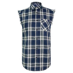 Camiseta sin mangas de franela a cuadros clásica para hombre, corte casual, ajuste muscular, de alto rendimiento, al por mayor - Product Image 1