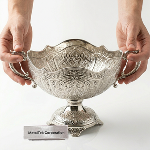 Bol à chocolat décoratif en argent plaqué, artisanal et luxueux, avec piédestal antique et poignées, idéal pour les fruits, les bonbons, ou comme cadeau de mariage. - Product Image 2