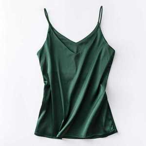 wholesale supplier Women's Black <b>Silk</b> <b>Camisole</b> V-Neck Sleeveless Satin Top Elegant Regular Length embroidered logo vest high - Product Image 3