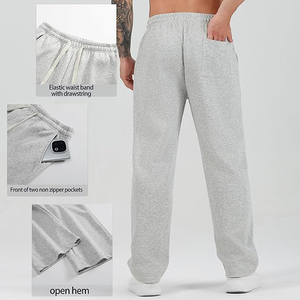 Heather Light Grey Wide Leg Men Sweatpants Elastic <b>Drawstring</b> Waist Straight Baggy Casual <b>Trouser</b> - Product Image 3