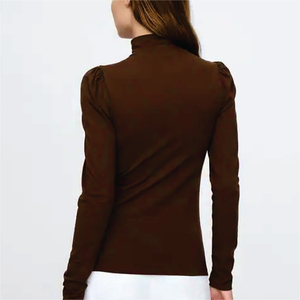 T-shirt décontracté d'été à col roulé pour femme, manches longues, 100 % coton biologique, respirant, écologique, séchage rapide, non tissé - Product Image 2