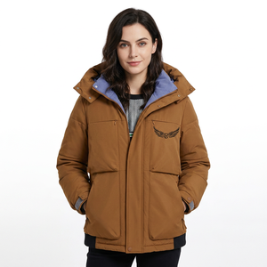 Blouson Bomber Homme à Capuche Épais Hiver Imperméable Respirant Écologique Fermeture Éclair Avant Logo Brodé Style Urbain Marron - Product Image 2