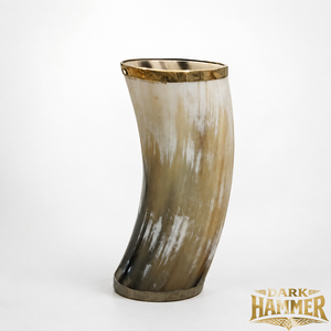 Handcrafted Viking <b>Dragon</b> Engraved Buffalo Horn Glass with Brass Rim Handmade Natural Horn Drinking Glass Medieval Norse - Product Image 3