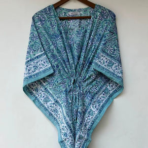 Vestido Kaftan Casual de Verano sin Mangas con Estampado Floral Tropical Digital, de Algodón, para Mujer, Islas del Pacífico Asiático - Product Image 1