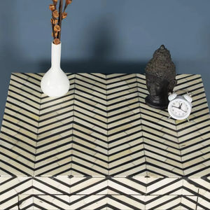 Mesa de Cajones con Incrustaciones de Hueso de ILAHI, Diseño Moderno con Detalles de Ágata, Almacenamiento de Tres Niveles, Mueble Portátil para el Hogar - Product Image 1