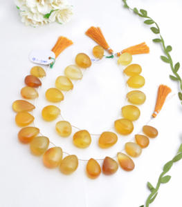 ลูกปัดออนิกซ์สีเหลืองธรรมชาติทรงลูกแพร์ขนาด 8 นิ้ว ลูกปัดออนิกซ์สีเหลืองสำหรับทำเครื่องประดับชั้นดี ลูกปัดพลอยคุณภาพสูง - Product Image 2