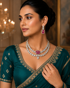Conjunto de collar de lujo CZ Kundan para mujer, chapado en oro, joyería de diseñador para bodas y fiestas, con pendientes y colgante rosa para mujer. - Product Image 3