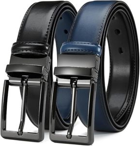 Cinturón Casual de Cuero Genuino para Hombre, Color Sólido, Hebilla Cuadrada Plateada, Duradero, Negro y Azul Marino, 3.5 cm x 110 cm - Product Image 1