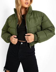 Stylish Winter Crop <b>Top</b> Puffer Ladies Custom Logo Embroidered Short <b>Bubble</b> Jacket Detachable Collar Lightweight Polyester Cold - Product Image 1