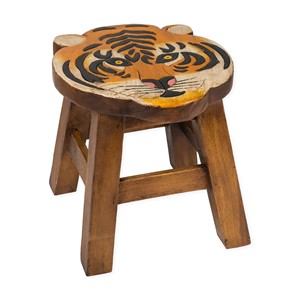 Aqdus Saleem Sheesham Wood Traditional Tiger Stool Hand Carved Stripe Detail Kids Wooden Animal Seat Tabletop - Product Image 5