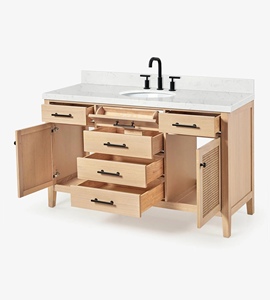 Meuble de salle de bain OEM Chloe 60 pouces, vasque simple, en chêne blanc, directement de l'usine au Vietnam - Product Image 4
