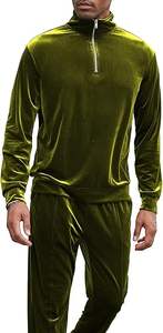 Ensemble de survêtement pour homme en velours, 2 pièces, avec haut à col zippé et pantalon élastique, tenue décontractée d'automne - Product Image 4