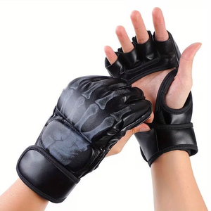 Gants de boxe en cuir noir pour adultes, gants d'entraînement MMA, sangle de poignet réglable, équipement d'arts martiaux antidérapant - Product Image 3