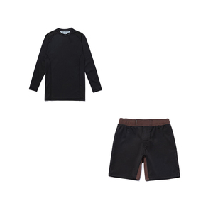 Conjunto Unisex de Camiseta de Manga Larga y Pantalones Cortos Negros de Secado Rápido para Artes Marciales Mixtas, Talla Adulto, Corte Regular - Product Image 1